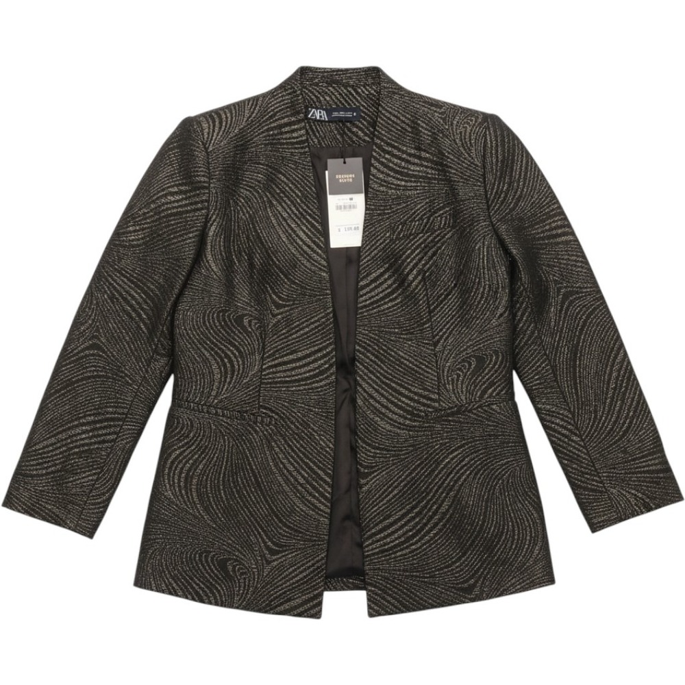 Zara Festive Days Gold Metallic Swirl Blazer Jacket Black XL NWT Party Holidays